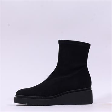 Miss Elastic Platform Wedge Ankle Boot - Black Stretch